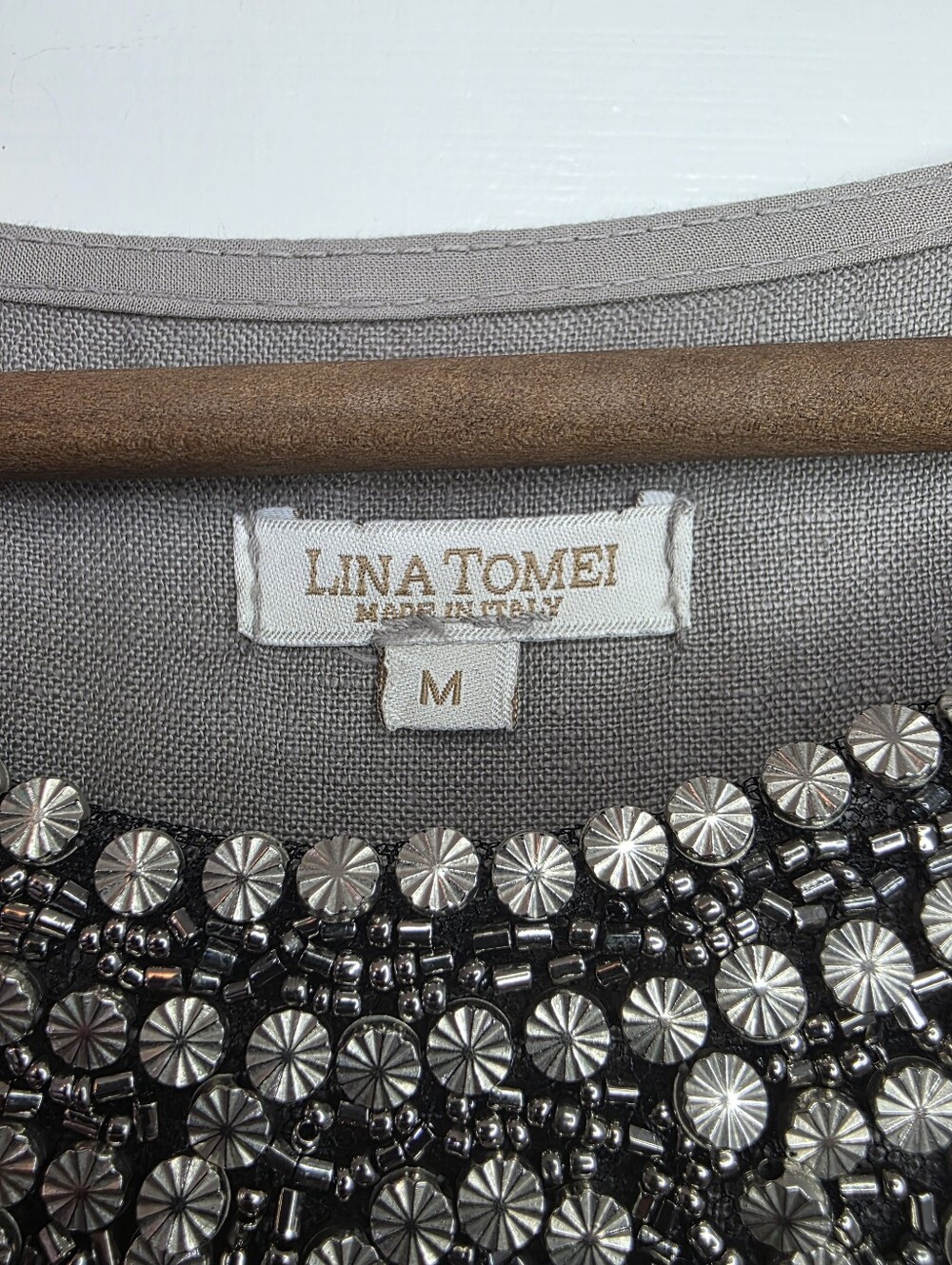 Lina Tomei Italian Linen Shift Dress – Size M – Taupe - Picture 7 of 7